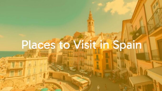Sunny Spanish coastal town with historic buildings, vibrant streets, and a lively atmosphere, realistic.