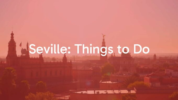 Seville skyline with Alcázar and cathedral, sunny day, vibrant colors, realistic.