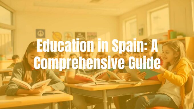 A diverse group of students in a Spanish classroom, engaged in learning with books and digital devices, sunny and bright atmosphere, realistic.