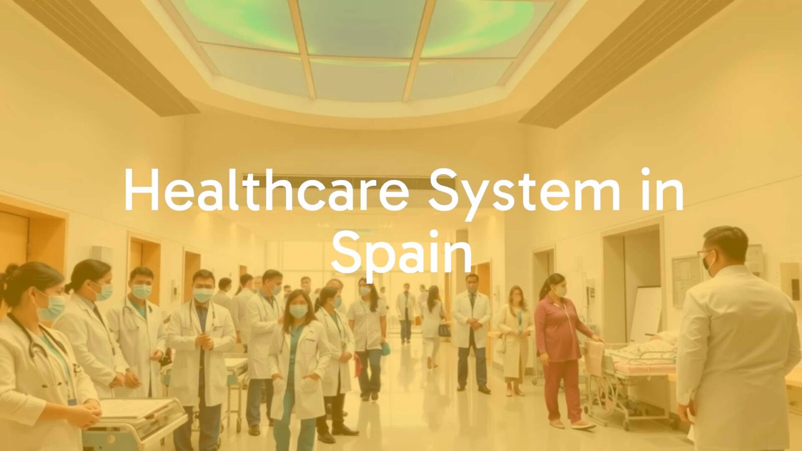 Modern Spanish healthcare system, a diverse group of doctors and patients in a bright hospital, clean and professional atmosphere, realistic style.