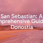 Scenic view of San Sebastian, sandy beach, historic buildings, lush green hills, cloudy skies, ocean waves, Basque culture, relaxed vibe, realistic.