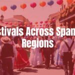 A vibrant Spanish festival scene with people in traditional costumes, colorful decorations, and lively dancing, daytime, realistic.