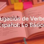 Spanish language learning concept, notebook with conjugated verbs 'hablar', 'comer', 'vivir', colorful sticky notes, warm lighting, educational vibe.