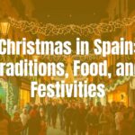 Festive Christmas scene in Spain, glowing street lights, families gathered, traditional decorations, warm and joyful atmosphere, realistic.