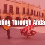 Sunny plaza in Andalusia, Spanish guitar, flamenco dancer spinning, colorful skirt, historic architecture, vibrant atmosphere, realistic.