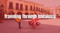 Sunny plaza in Andalusia, Spanish guitar, flamenco dancer spinning, colorful skirt, historic architecture, vibrant atmosphere, realistic.